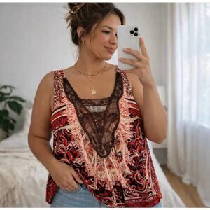 Y2K Boho Paisley Lace Tank Top Apt 9 Red Print Sleeveless XL